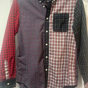 Ralph Lauren Red and Green Patchwork Button Down Shirt, boys size 14-16